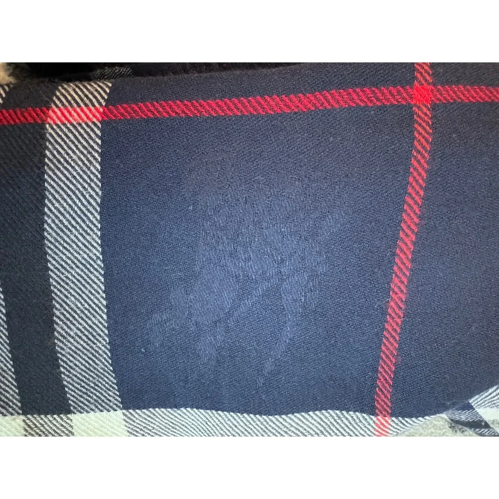 Burberry London Navy Blue Giant Check Scarf Eyelash‎ Fringe Plaid Unisex